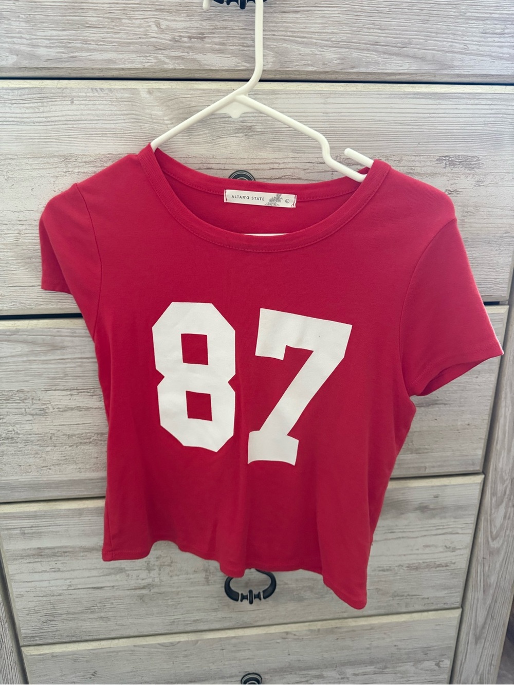 Altar'd State Red Graphic Crop Tee with White '87'